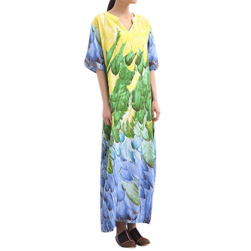 Women Elegant Printed V-neck Half Sleeve Ankle-Length Casual Summer Dress