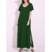 Casual Women Pure Color Scoop Neck Short Sleeve Split Maxi Dresses