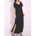 Casual Women Pure Color Scoop Neck Short Sleeve Split Maxi Dresses