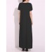 Casual Women Pure Color Scoop Neck Short Sleeve Split Maxi Dresses