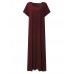 Casual Women Pure Color Scoop Neck Short Sleeve Split Maxi Dresses