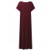 Casual Women Pure Color Scoop Neck Short Sleeve Split Maxi Dresses