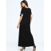 Women Crochet Lace Patchwork Short Sleeve Black Maxi Dresses