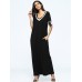 Women Crochet Lace Patchwork Short Sleeve Black Maxi Dresses