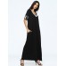 Women Crochet Lace Patchwork Short Sleeve Black Maxi Dresses