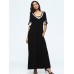 Women Crochet Lace Patchwork Short Sleeve Black Maxi Dresses