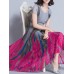 Elegant Women Feather Printed Short Sleeve High Waist Maxi Dress