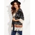 Black Floral Print Tassel Patchwork Loose Beach Summer Cardigans