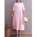 Women Half Sleeve Loose Pure Color Maxi Dresses