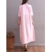 Women Half Sleeve Loose Pure Color Maxi Dresses