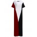 Casual Women Short Sleeve Splice Color Loose Long Maxi Dresses