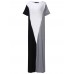 Casual Women Short Sleeve Splice Color Loose Long Maxi Dresses