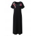 Casual Women Flower Embroidery Loose Maxi Dresses