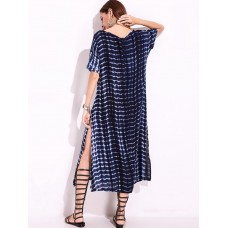 Snake Print Dyeing Split Tie Short Sleeve Maxi Dress For Women