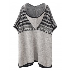 Women Jacquard Side Slit Pocket Knitting Hooded Cardigan