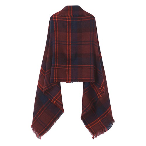 Women Multicolor Plaid Striped Fringed Tassel Blanket Wrap