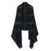 Women Multicolor Plaid Striped Fringed Tassel Blanket Wrap