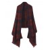 Women Multicolor Plaid Striped Fringed Tassel Blanket Wrap