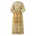 Bohemian Women V-Neck Floral Printed High Waist Flared Sleeve Chiffon Dress