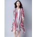 Women Colorful Striped 3/4 Sleeve Irregular Hem Cardigans