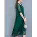 Elegant Women O-Neck Pure Color Half Sleeve Slim Midi Dress