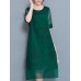 Elegant Women O-Neck Pure Color Half Sleeve Slim Midi Dress