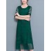 Elegant Women O-Neck Pure Color Half Sleeve Slim Midi Dress