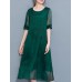 Elegant Women O-Neck Pure Color Half Sleeve Slim Midi Dress