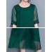 Elegant Women O-Neck Pure Color Half Sleeve Slim Midi Dress