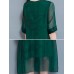 Elegant Women O-Neck Pure Color Half Sleeve Slim Midi Dress