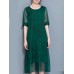 Elegant Women O-Neck Pure Color Half Sleeve Slim Midi Dress