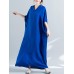 Women Loose Casual Pure Color Batting Sleeve Tunic Maxi Dress