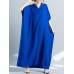 Women Loose Casual Pure Color Batting Sleeve Tunic Maxi Dress