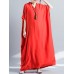 Women Loose Casual Pure Color Batting Sleeve Tunic Maxi Dress