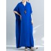 Women Loose Casual Pure Color Batting Sleeve Tunic Maxi Dress