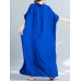 Women Loose Casual Pure Color Batting Sleeve Tunic Maxi Dress