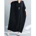 Women Loose Casual Pure Color Batting Sleeve Tunic Maxi Dress