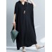 Women Loose Casual Pure Color Batting Sleeve Tunic Maxi Dress