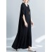 Women Loose Casual Pure Color Batting Sleeve Tunic Maxi Dress