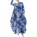 Loose Women Floral Printed Long Sleeve O-Neck Robe Dress