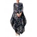 Loose Women Floral Printed Long Sleeve O-Neck Robe Dress