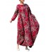 Loose Women Floral Printed Long Sleeve O-Neck Robe Dress