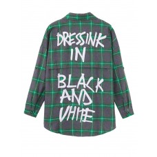 Women Casual Letters Printing Plaid Pockets Long Sleeve Coats Jackat