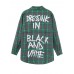 Women Casual Letters Printing Plaid Pockets Long Sleeve Coats Jackat