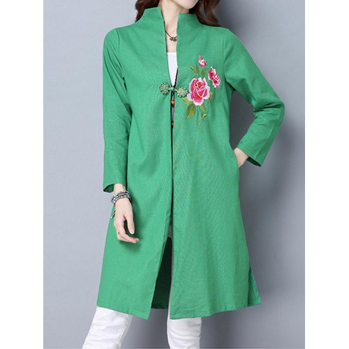 Folk Style Long Sleeve Embroidery Women Coats