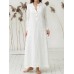 Sexy Women Button V-Neck Solid Color Split Long Shirt Dress