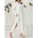 Sexy Women Button V-Neck Solid Color Split Long Shirt Dress