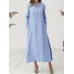 Sexy Women Button V-Neck Solid Color Split Long Shirt Dress