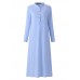 Sexy Women Button V-Neck Solid Color Split Long Shirt Dress