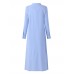 Sexy Women Button V-Neck Solid Color Split Long Shirt Dress